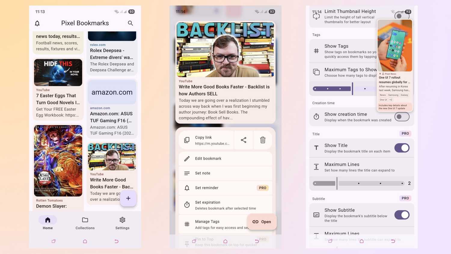 Pixel Bookmarks screenshots. 