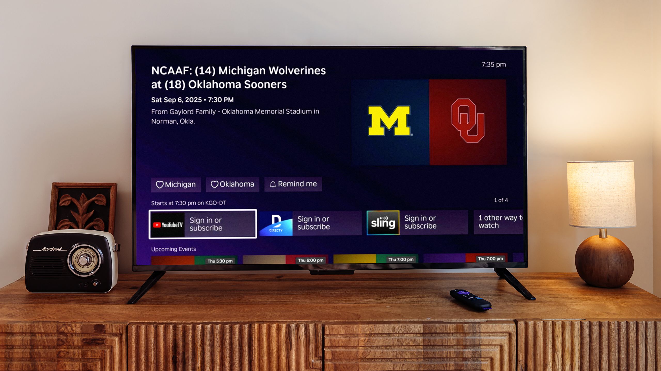 TV with Roku Sports and YouTube TV.