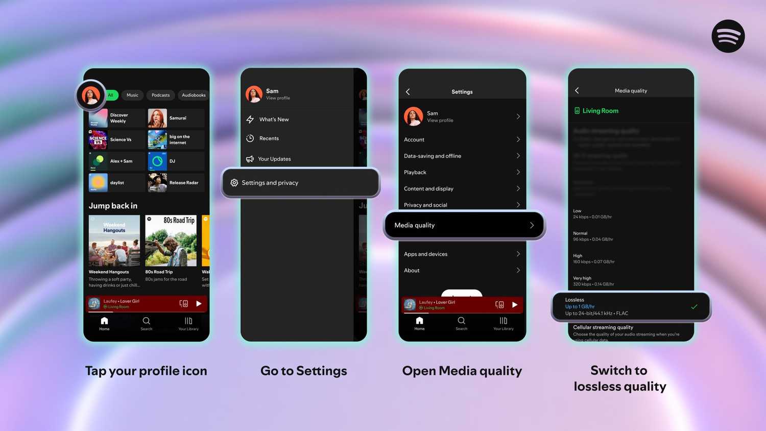 Spotify how to enable lossless audio.