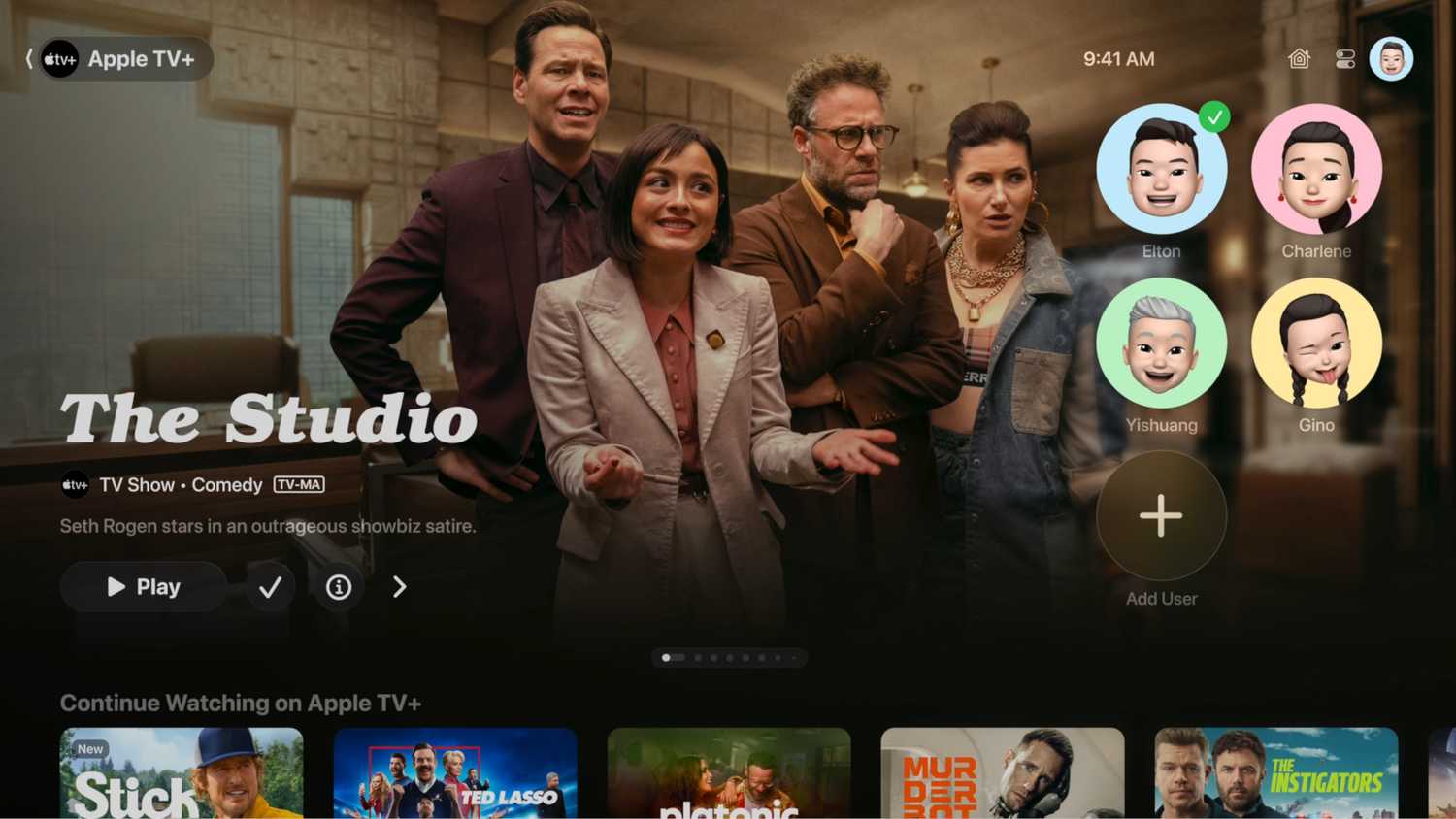 Switching user profiles in tvOS 26 on the Apple TV 4K.