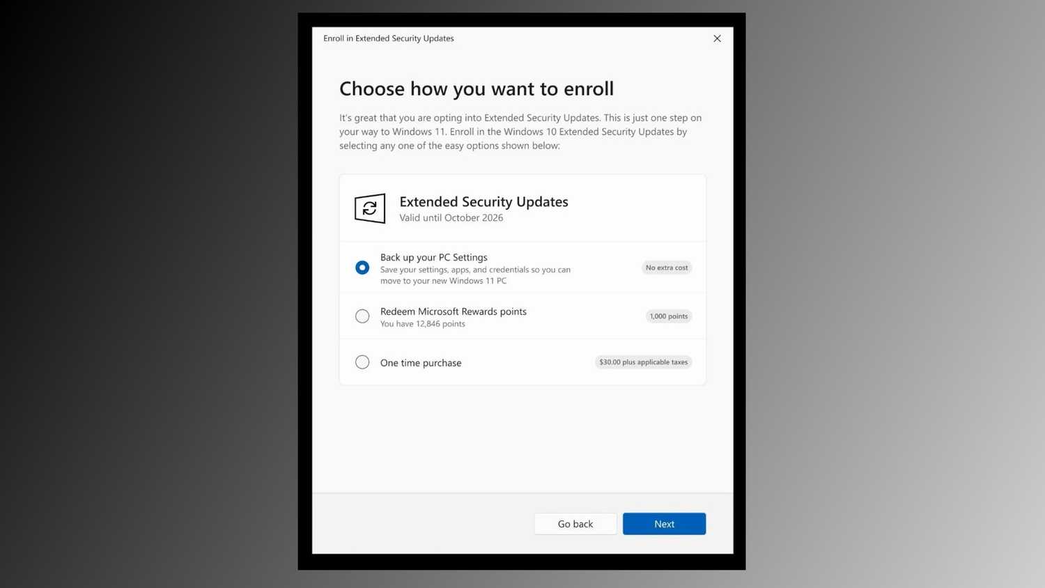Enrolling for Windows 10 Extended Security Updates.