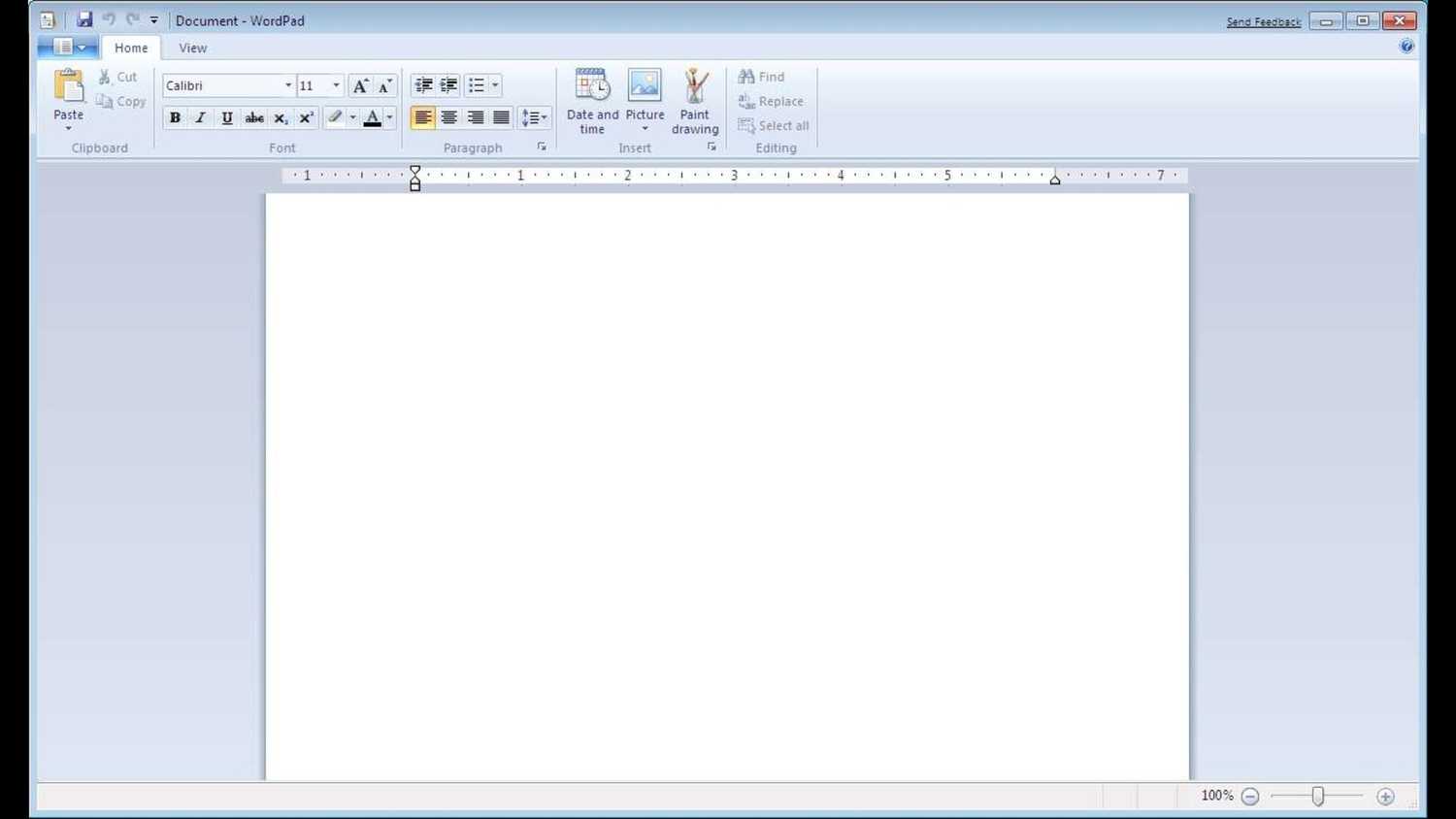 A screenshot of the Windows WordPad running on Windows 7.