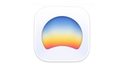 A rounded square app icon with a rainbow gradient semicircle in it.