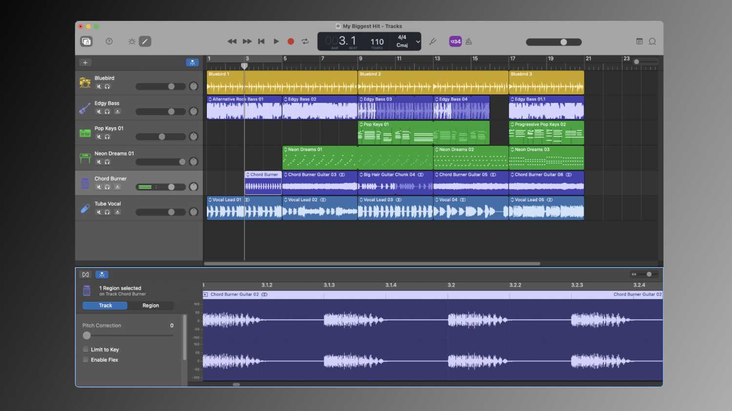Mac용 GarageBand에서 트랙 믹싱하기.