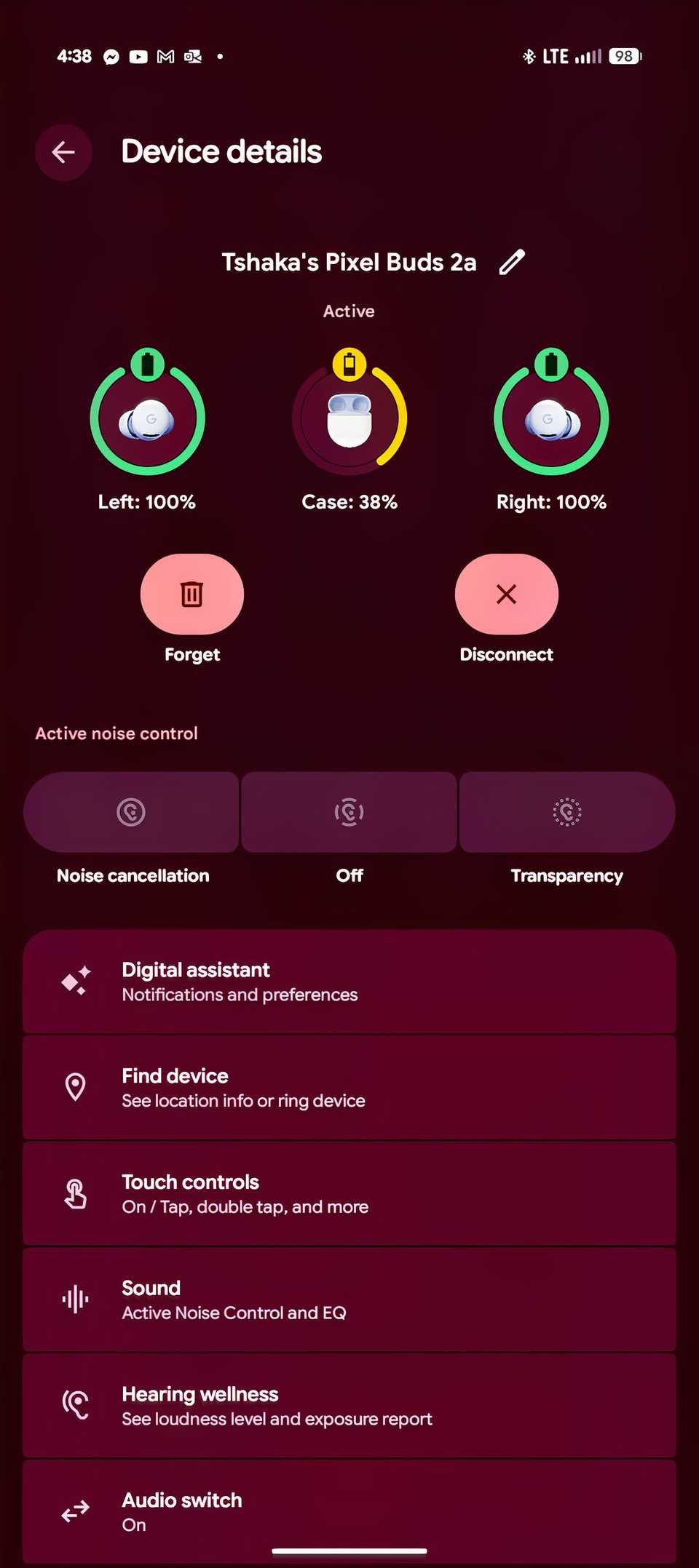 Google Pixel Buds app home screen