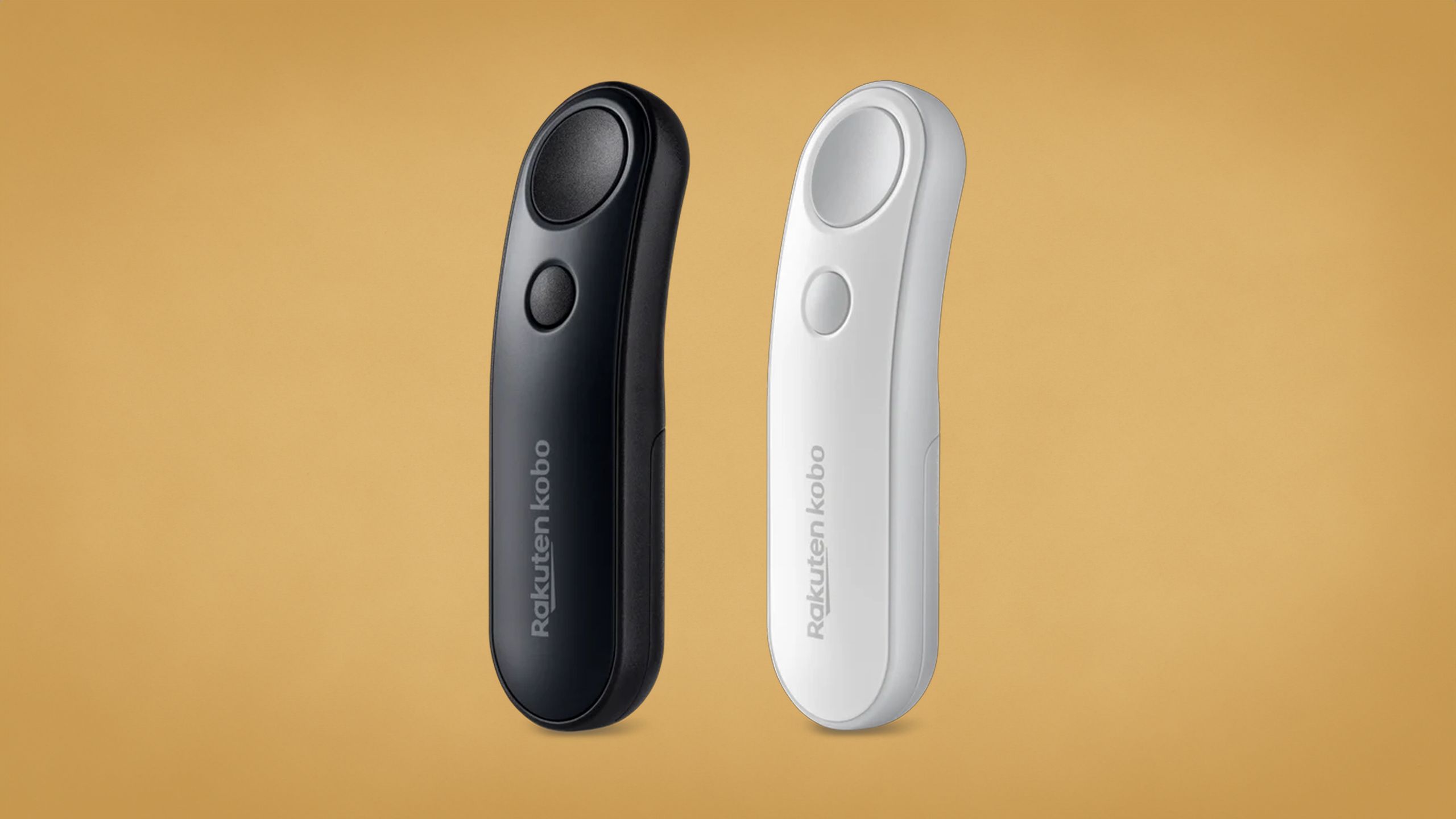 Kobo Remote in black and white on tan background.