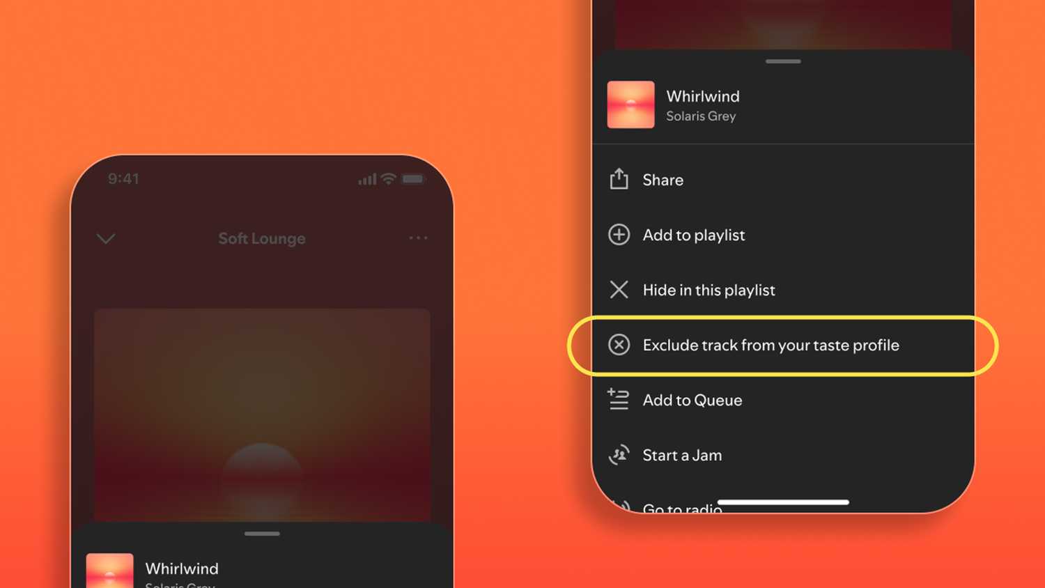 Excluding a track from your taste profile on Spotify app.