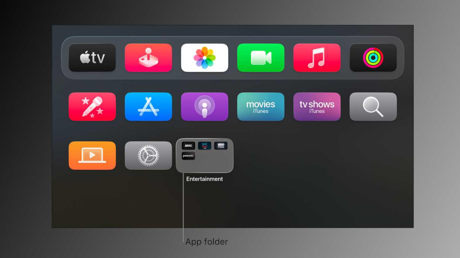 A homescreen folder in tvOS 26.