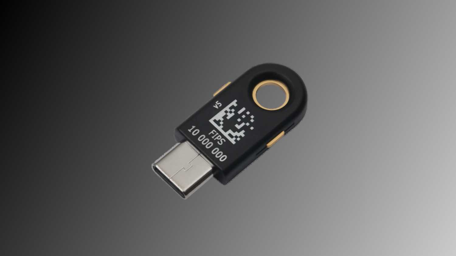 A YubiKey 5C FIPS security key.