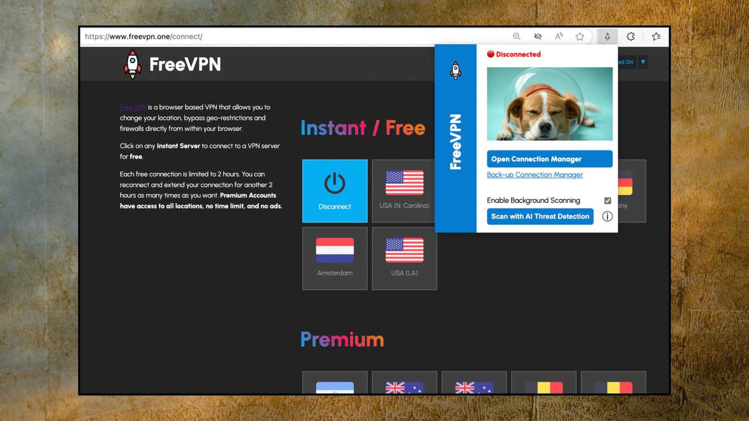 freevpn.one webpage. 