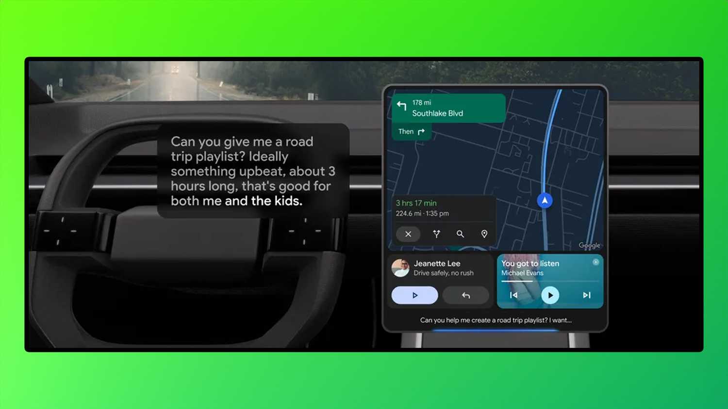 Gemini in Android Auto controlling music.
