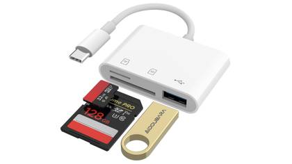 An iPhone USB-C SD card adapter