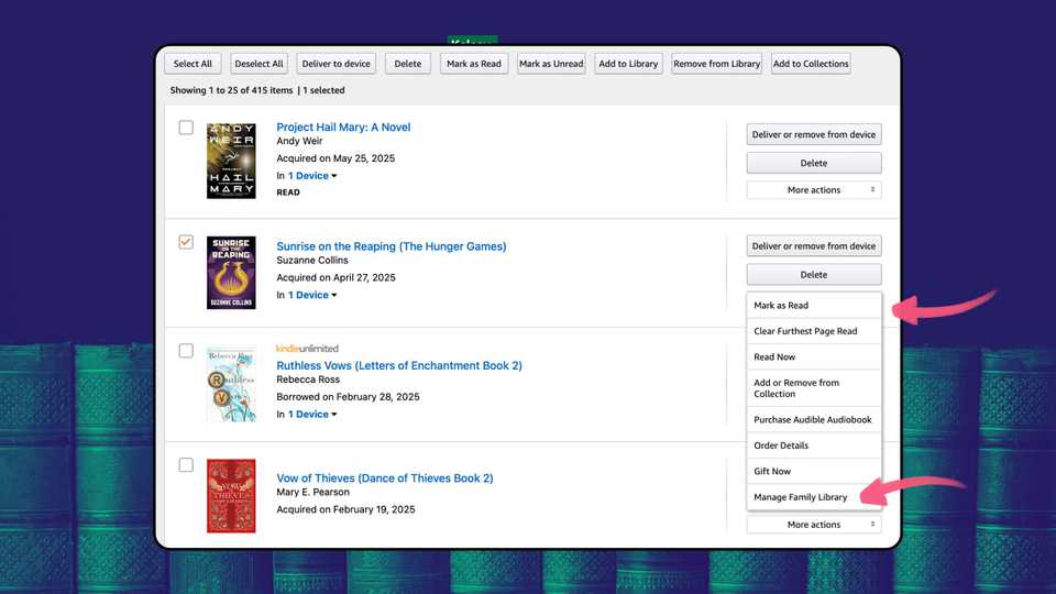 Using Family Sharing to share e-books on Amazon.