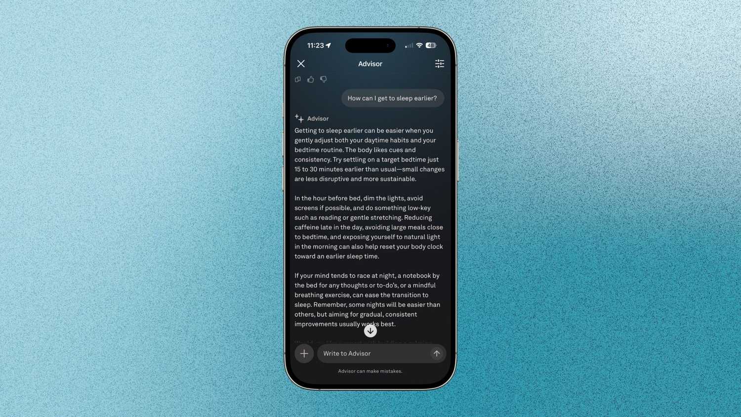 Oura app's AI advisor. 