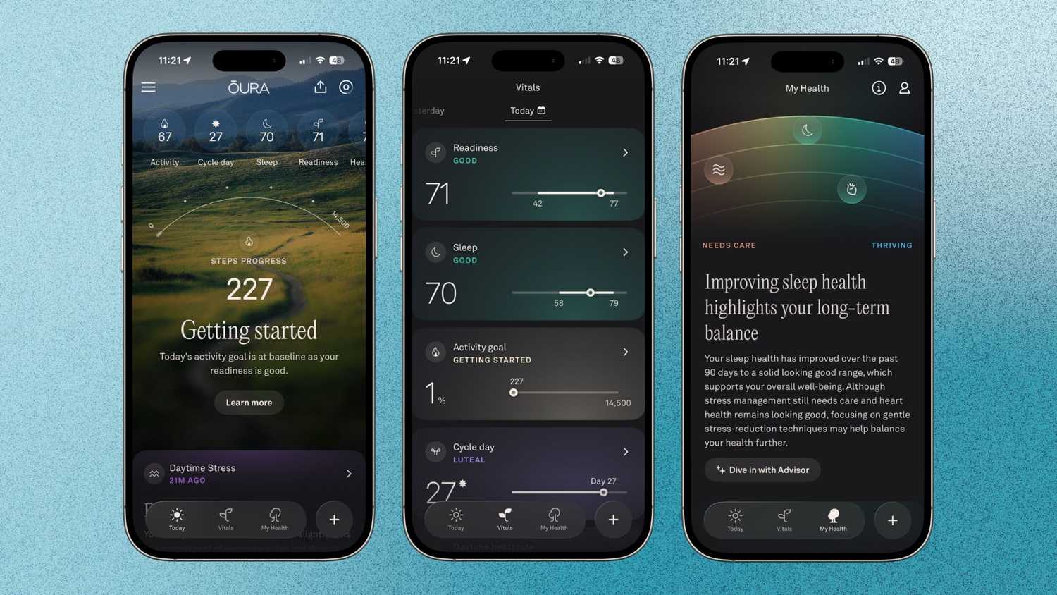 All the tabs in the new Oura app. 
