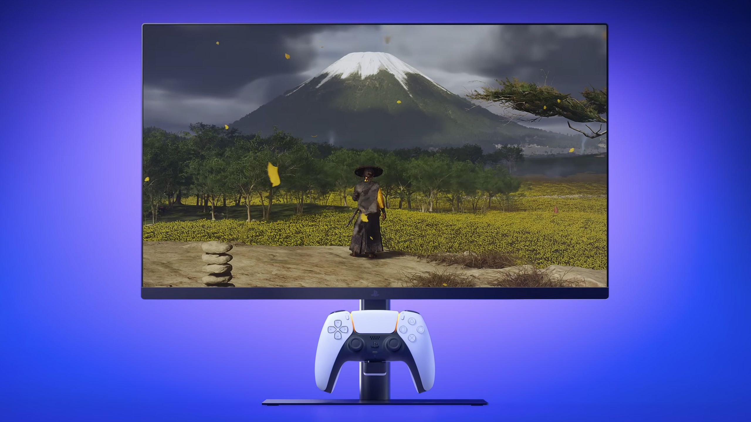 PlayStation Gaming Monitor on purple background.