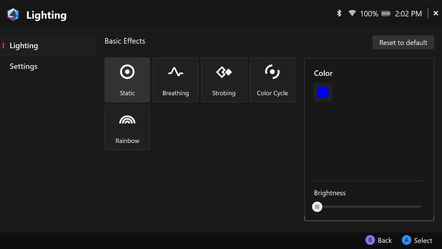 The ROG Xbox Ally X's RGV Lighting settings