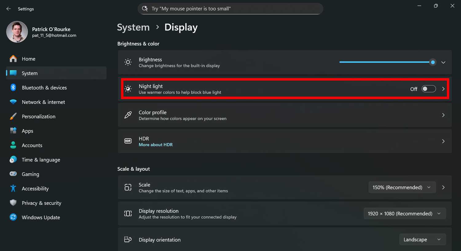 The ROG Xbox Ally X's Night Light setting