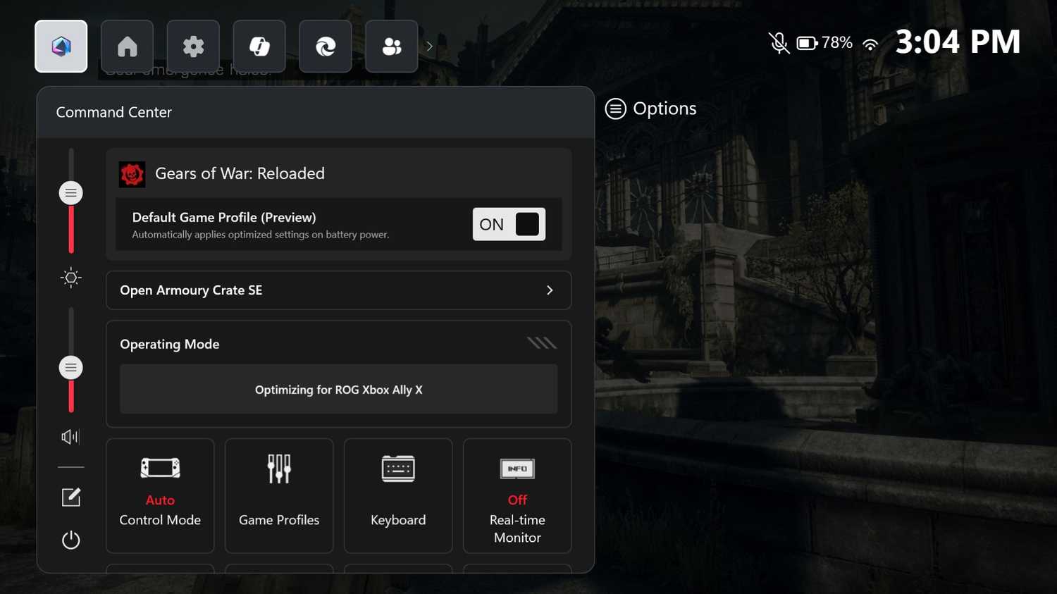 A screenshot of the Xbox Ally X's new Default Game Profile option