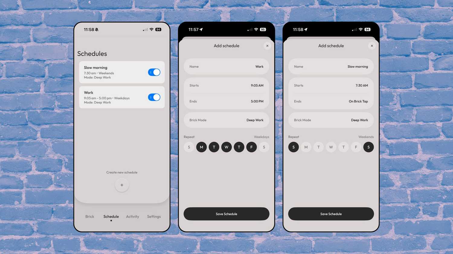 Brick device schedules. 