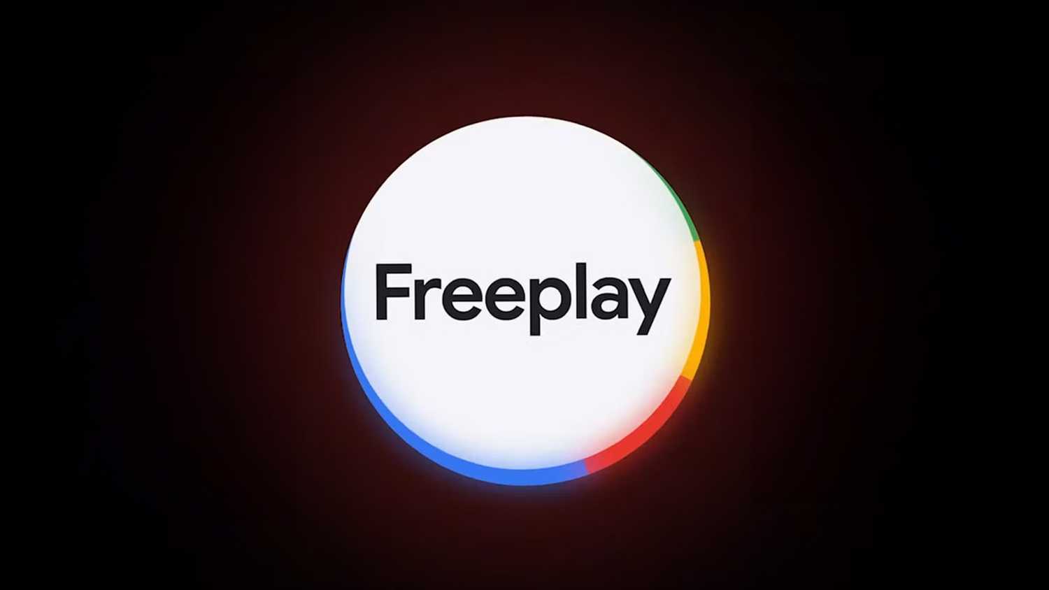 Google TV Freeplay logo on red and black background.