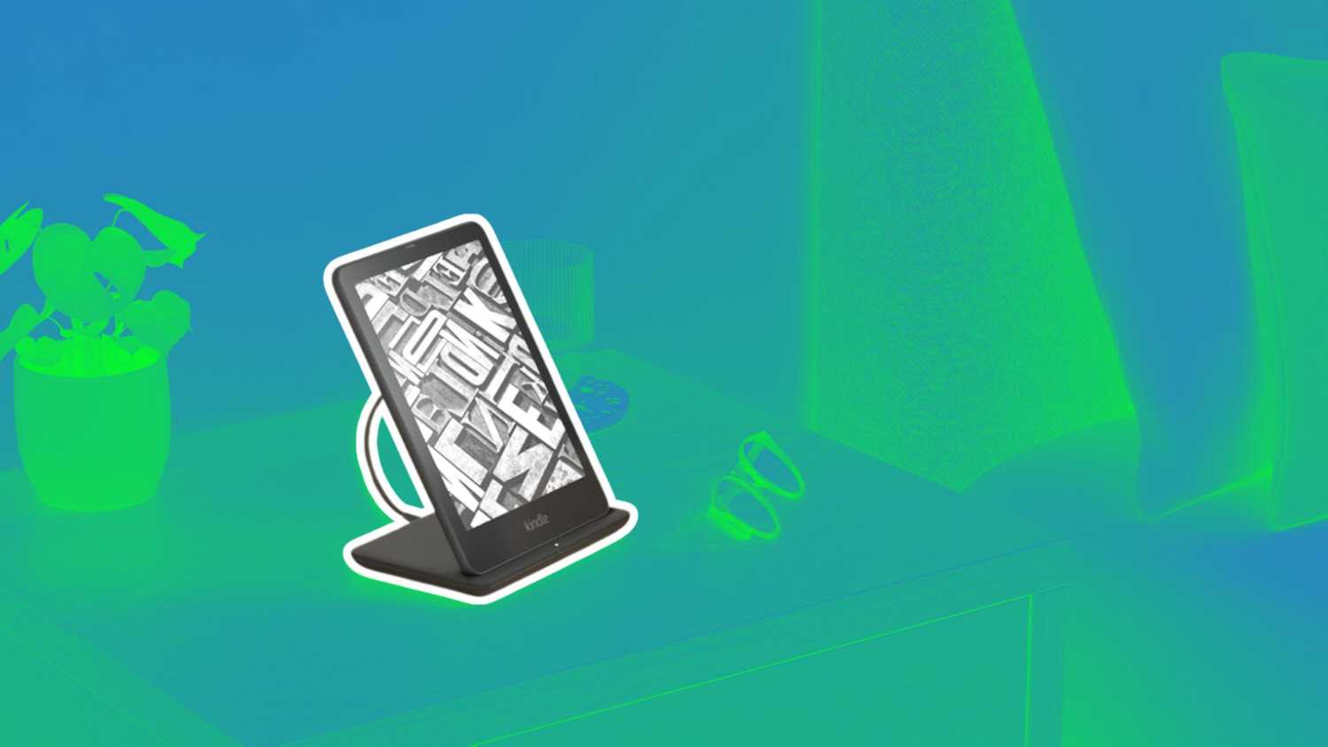 A Kindle charging wirelessly. 