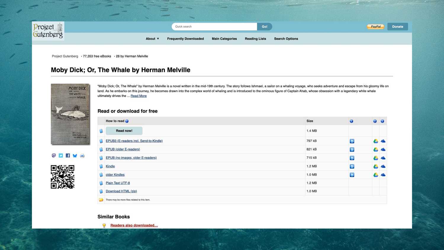 Project Gutenberg with Moby Dick.