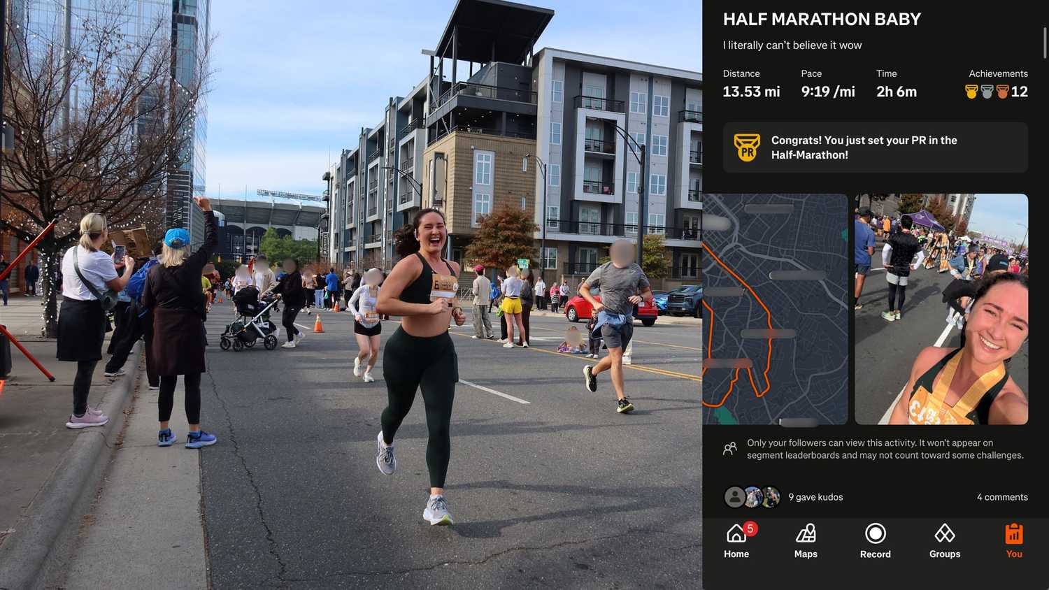 Kelsey running a half-marathon. 
