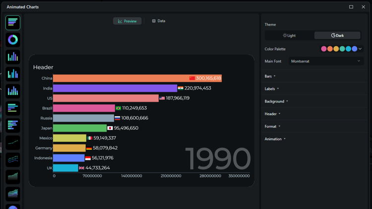 wondershare filmora animated charts feature