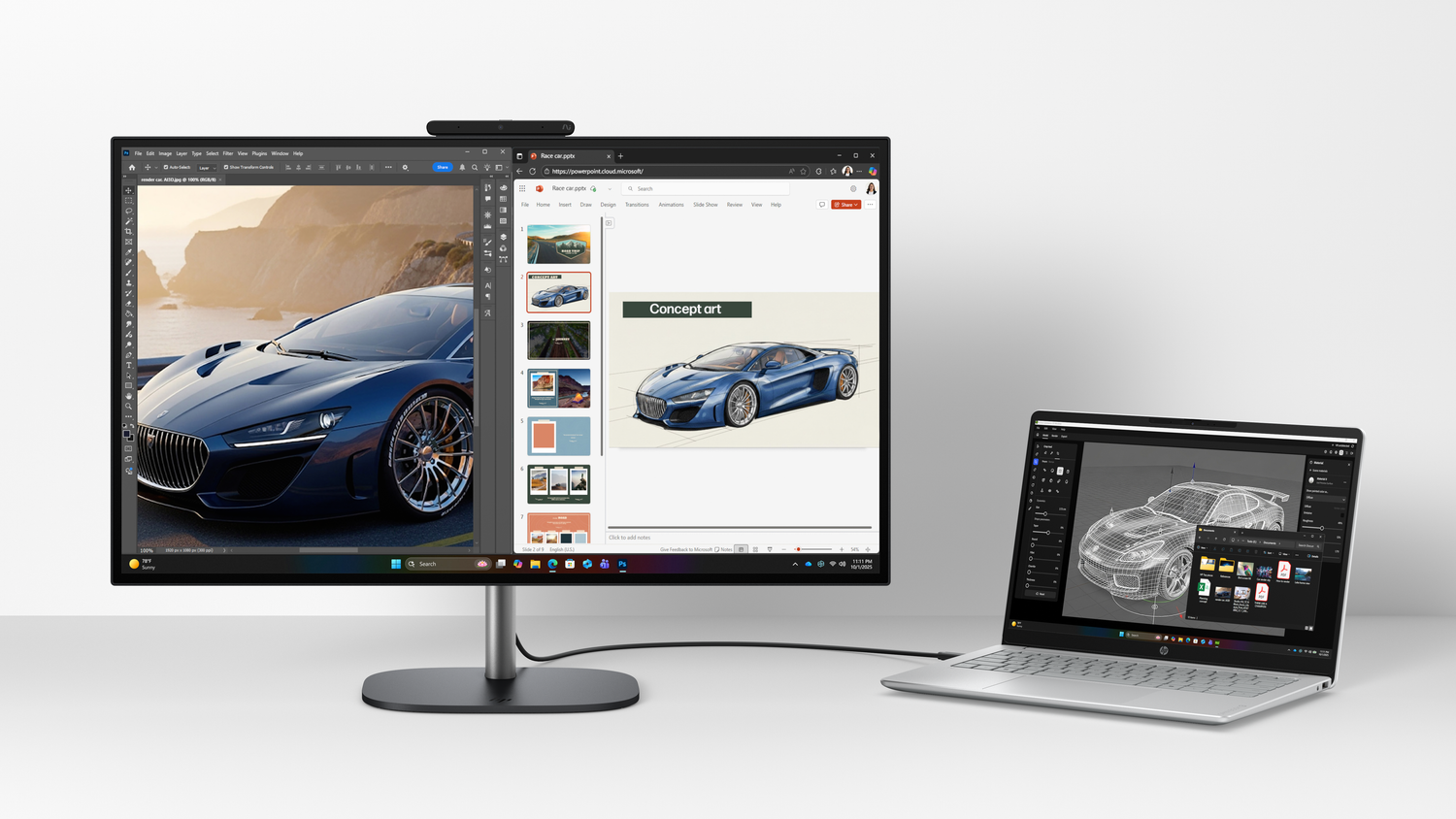 HP OmniStudio X 27 inch AiO Desktop Next Gen AI PC_EclipseGrey_Hero_ThunderboltShare-1