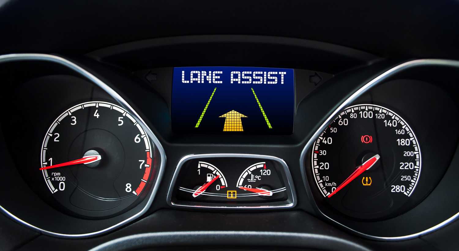 A still photo of lane-keep assist at work. 