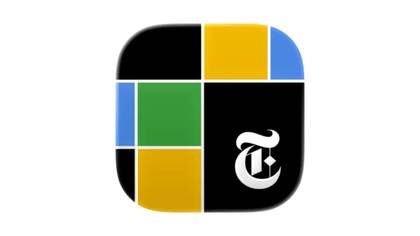 A blue, black, green, and yellow app icon with a The New York  Times logo on it.