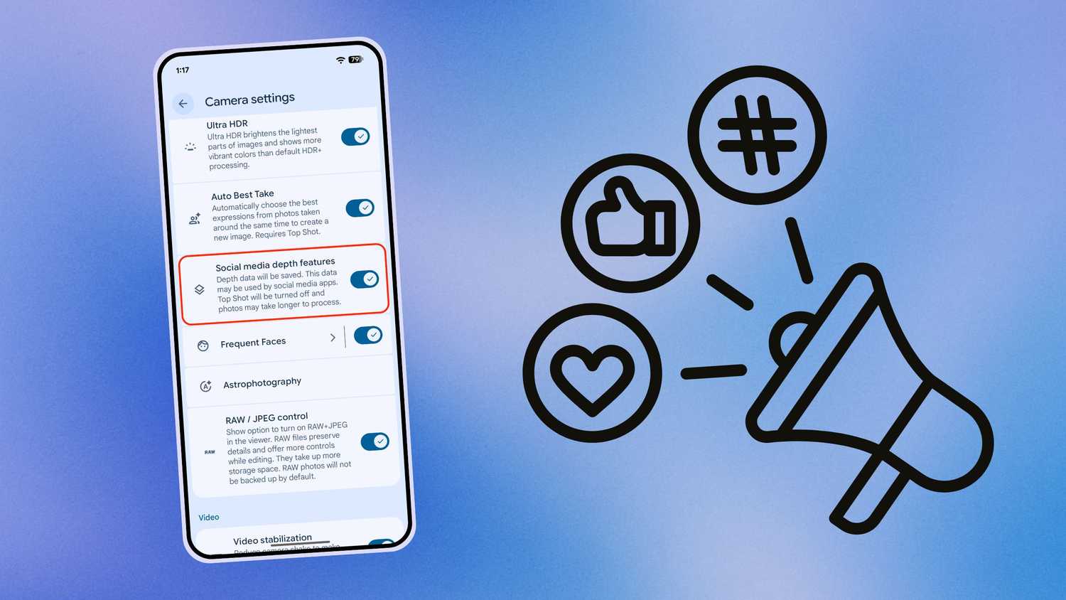Pixel Camera enable social media depth features