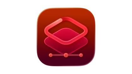 The new red app icon for Pixelmator Pro with square layers and a dotted line.