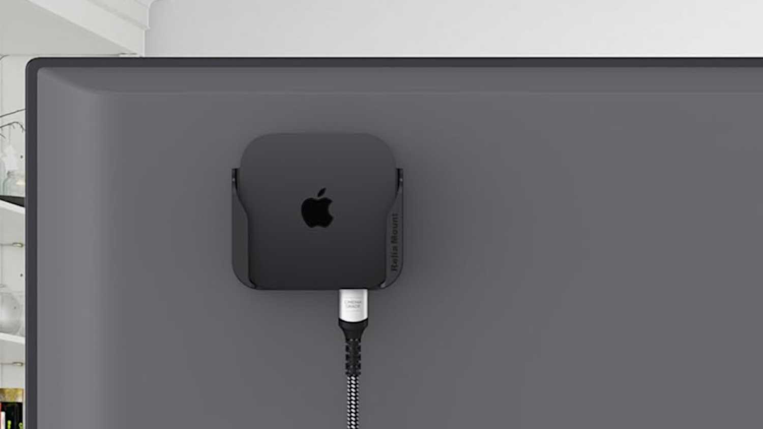 A TV mount for an Apple TV.