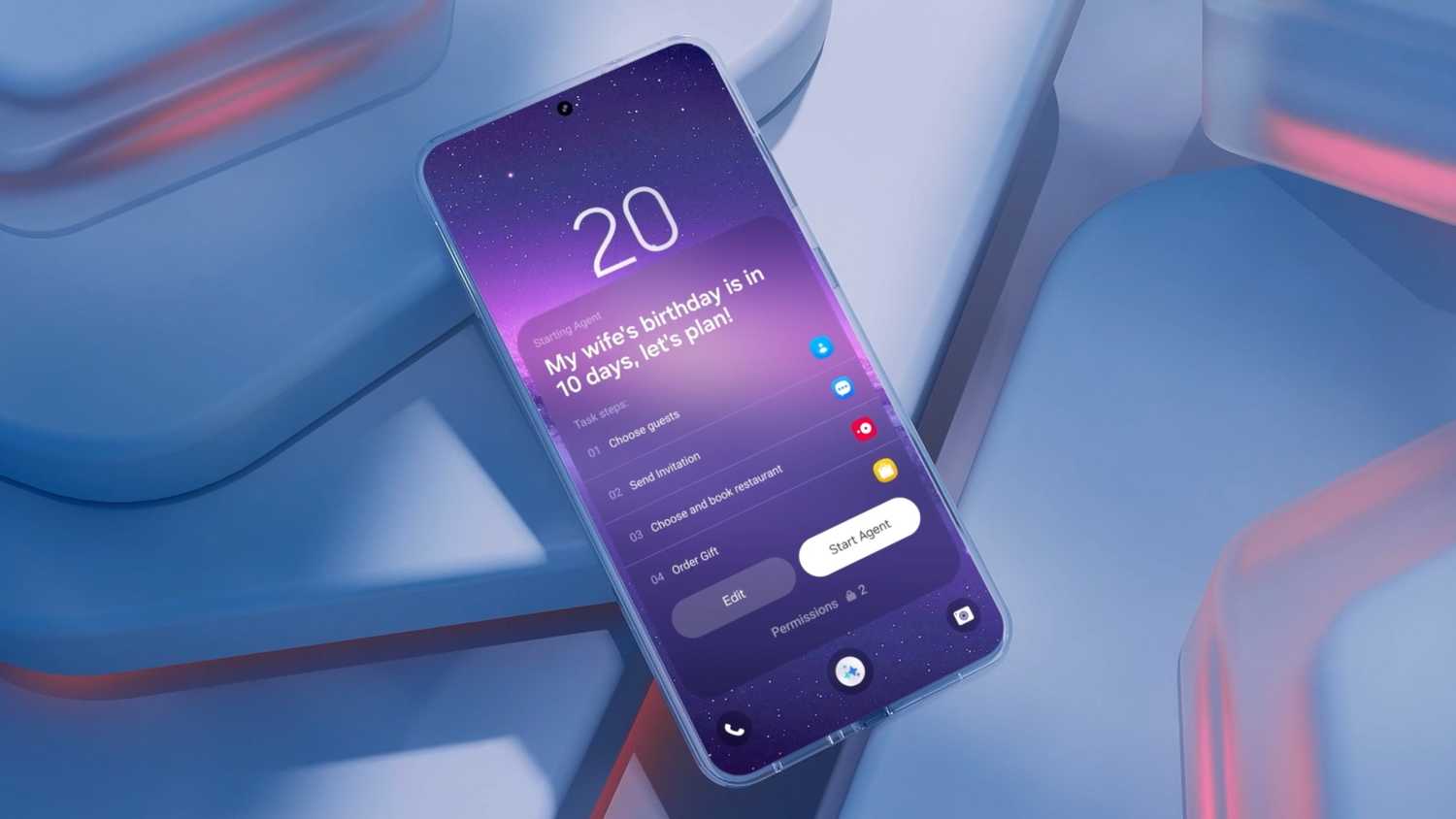 AGI app on an Android phone planning a birthday