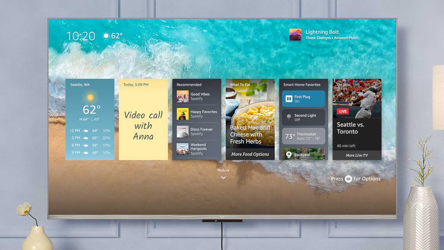 Alexa widgets in Amazon's Fire TV Ambient Experience.