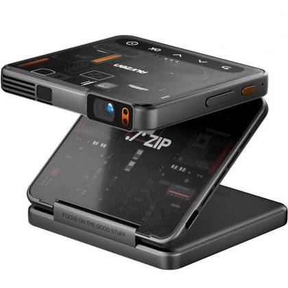 Aurzen ZIP Tri-Fold Portable Mini Projector on white background.