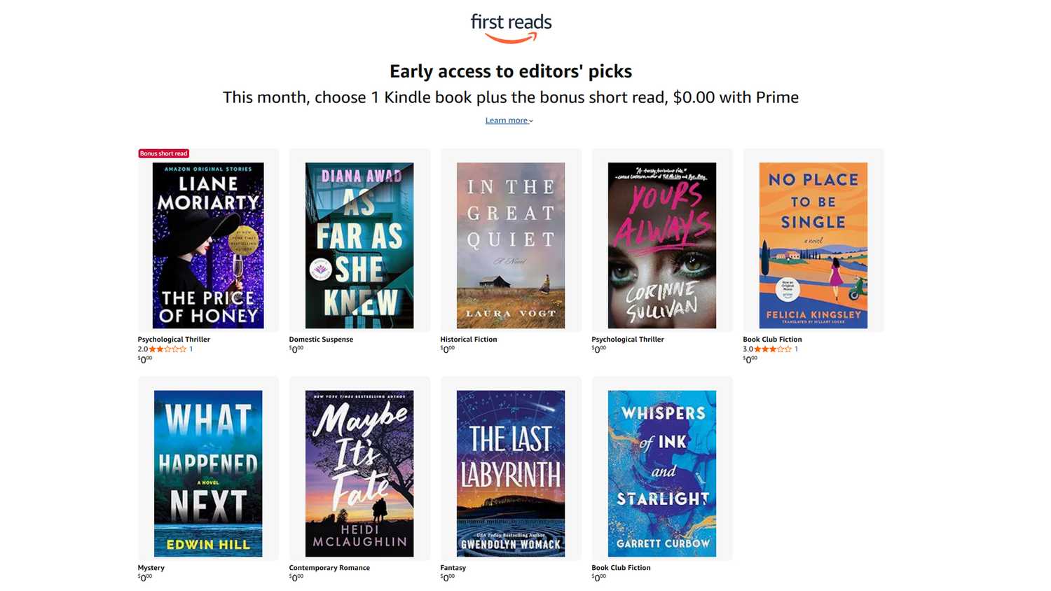 Amazon First Reads March 2026.