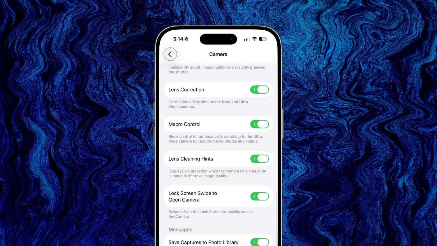 Camera settings in iOS. 