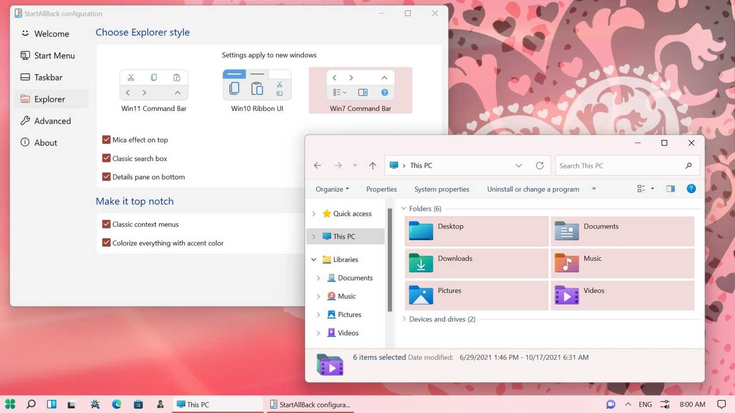 Windows 7 style Explorer with recolored controls image from StartAllBack