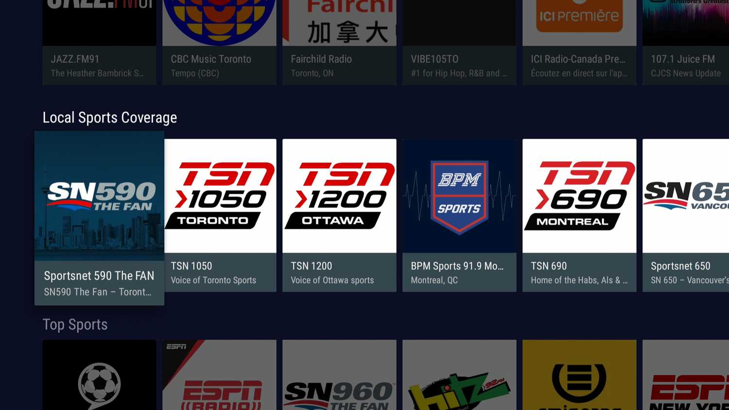 Tune In Radio app on Fire Stick.