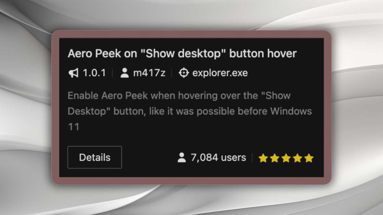 Windhawk Taskbar Show Desktop Button Aero Peek mod
