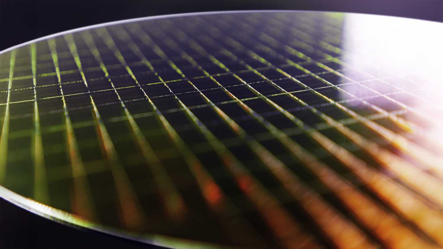 A still photo of a Samsung semiconductor wafer.