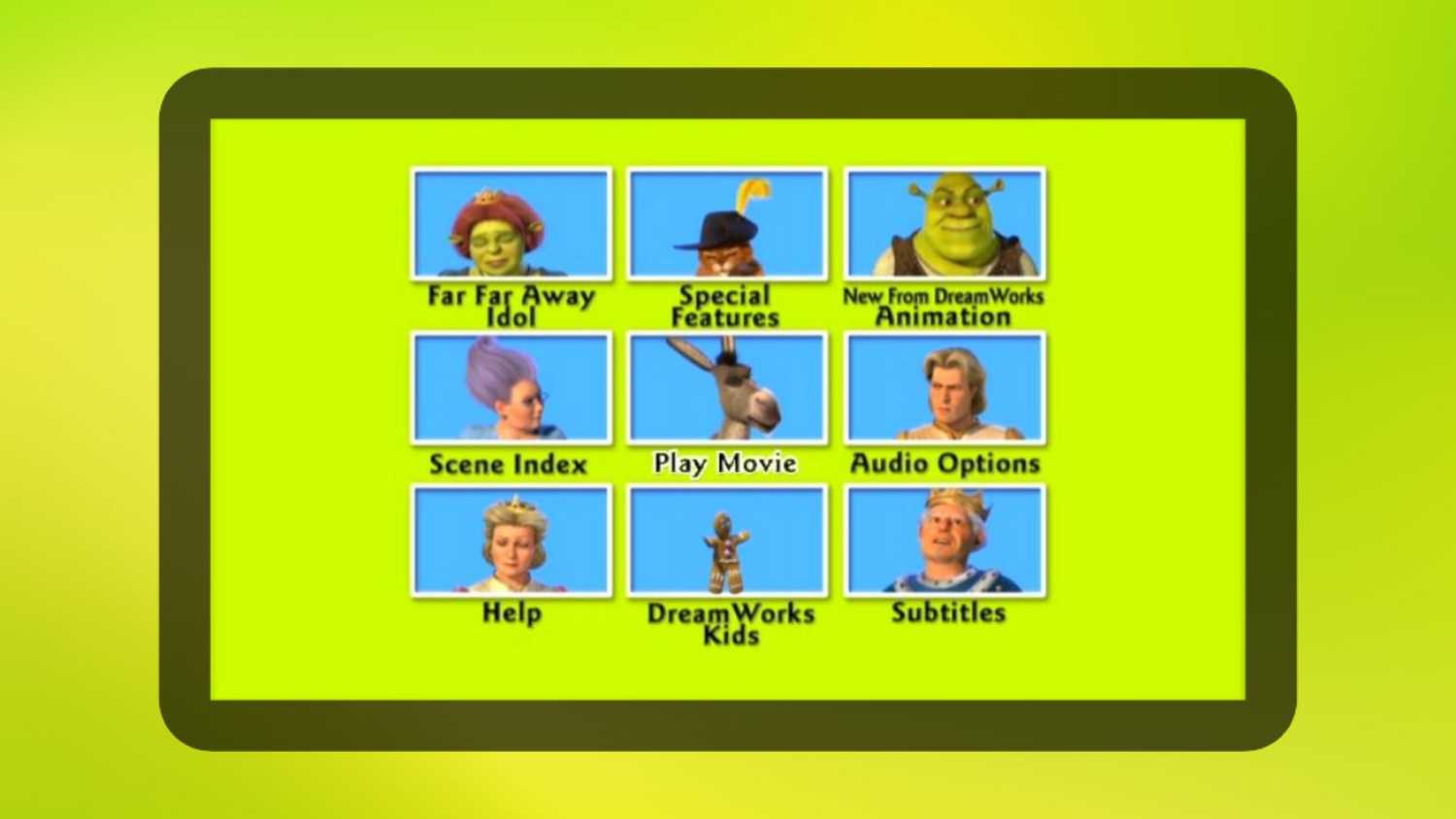 Shrek 2 DVD menu screen