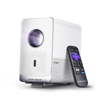 Aurzen Roku TV Projector against white background.