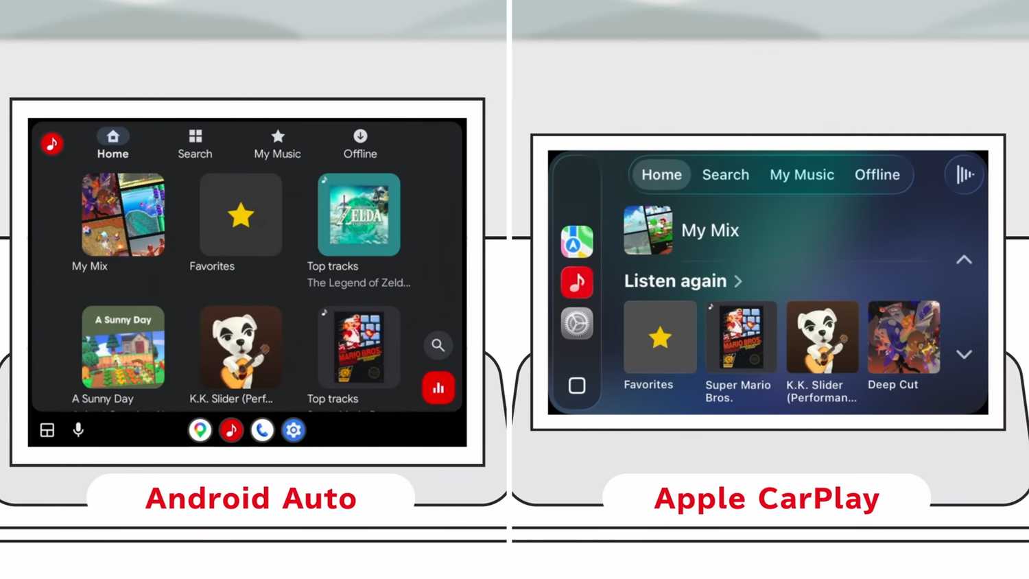 Nintendo Music Android Auto and CarPlay support.