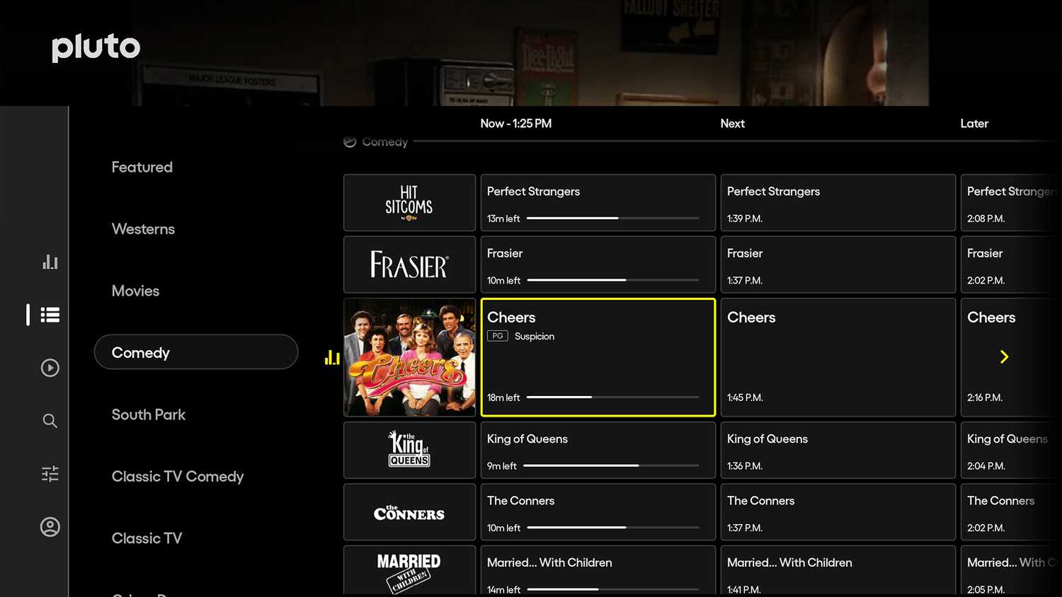 Pluto TV Channel Guide.