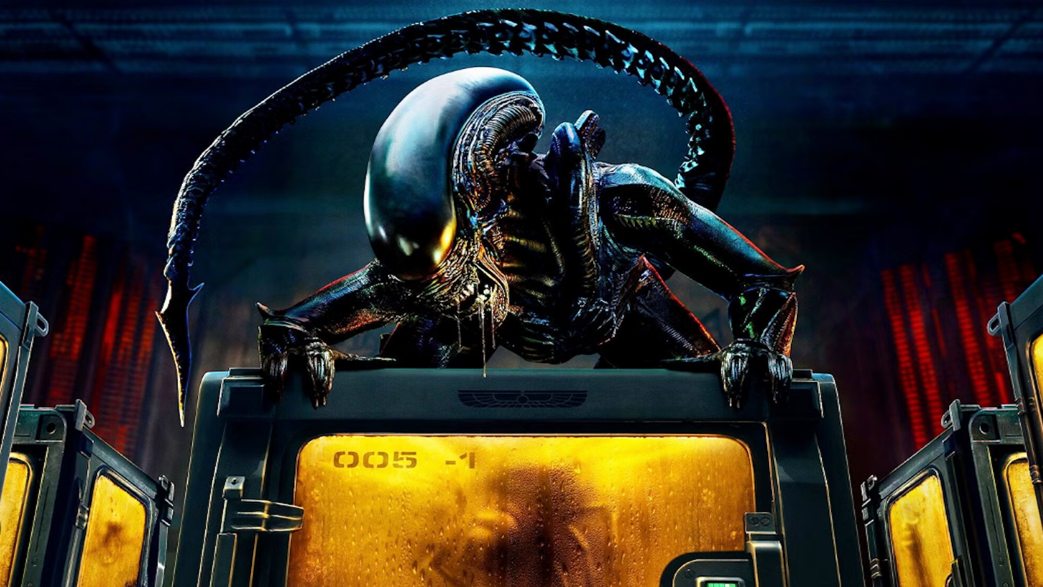A drooling Xenomorph in a science lab in Alien: Earth.