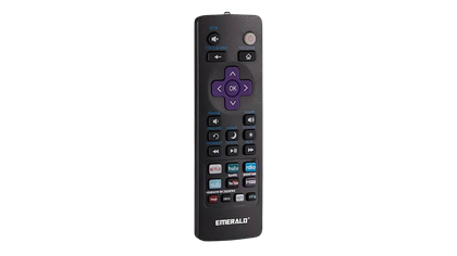A still photo of the Emerald universal Roku TV Remote.